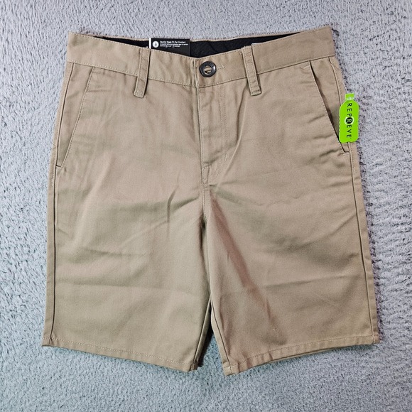 NWT Volcom Boys Frickin Chino Shorts Size 27 Khaki Modern Straight Uniform‎ - Picture 1 of 10